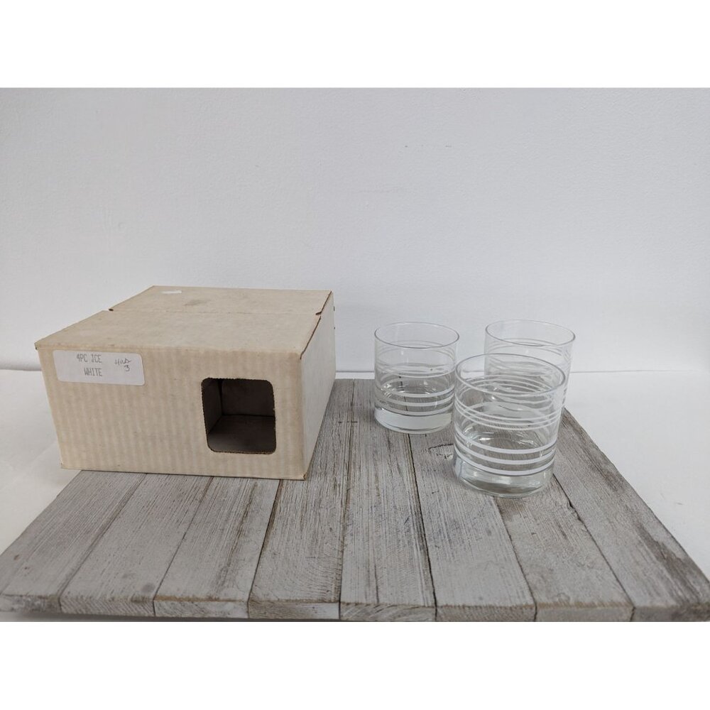 Fiesta Vintage Ice White Set of 3 Double Old Fashion Striped Glasses Original Bo